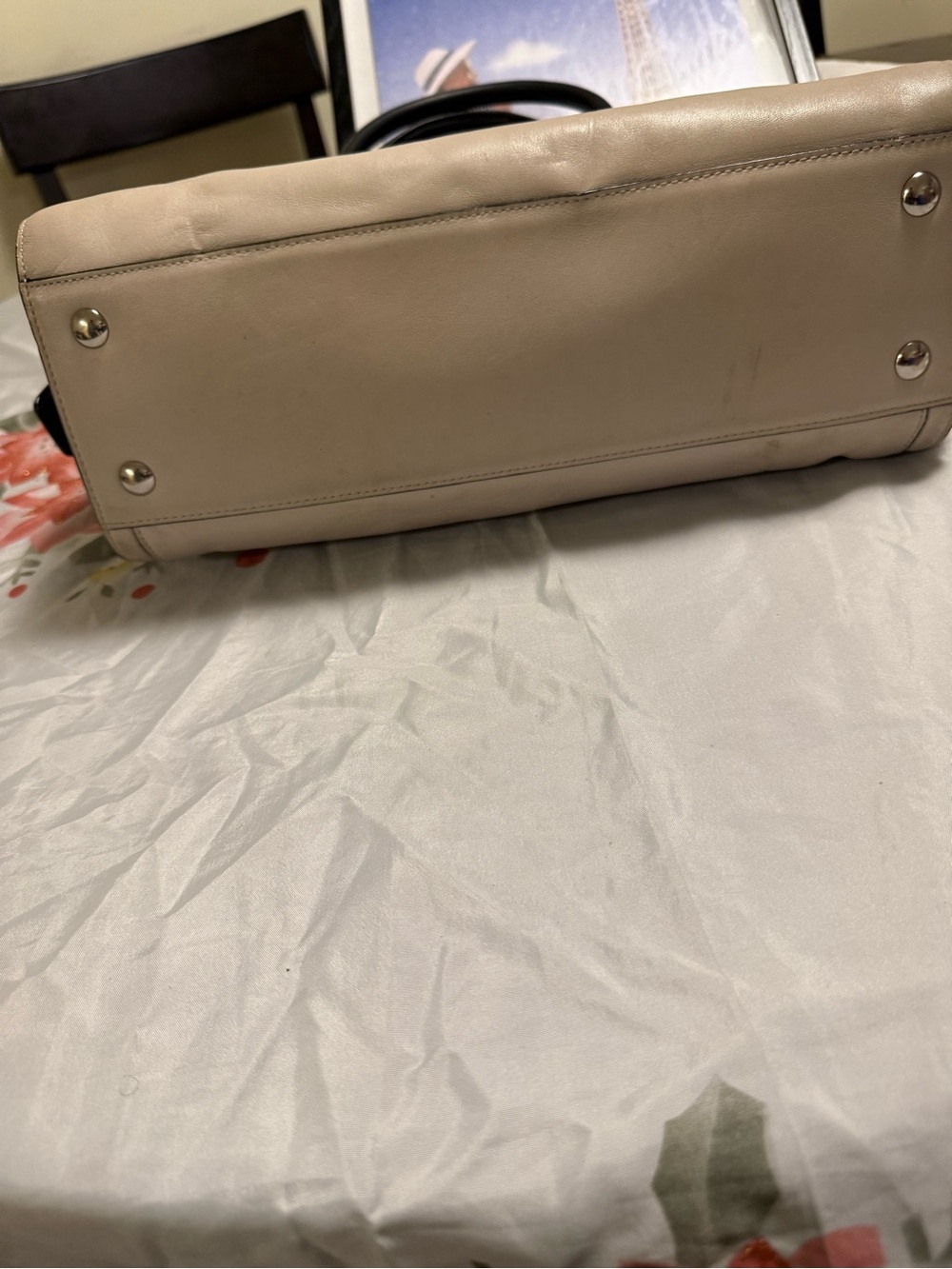 Coach Two-Tone Leather Tote in Cream and Black - Picture 7 of 11